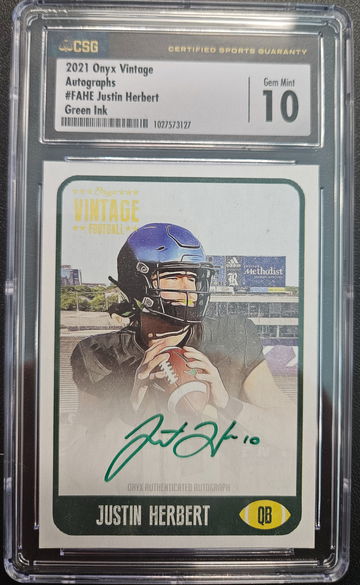 Justin Herbert 2021 Onyx Vintage Autographs Green Ink /50 CSG 10