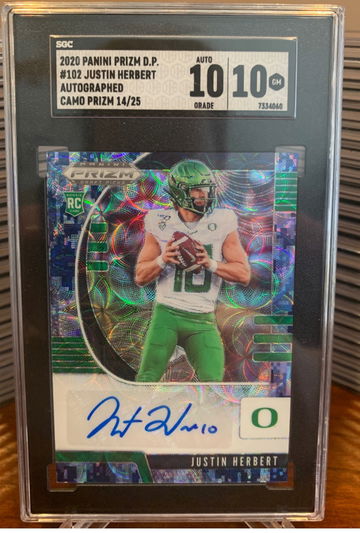 Justin Herberts \25 Rare Rookie Panini Prizm Camo Prizm SGC 10/10