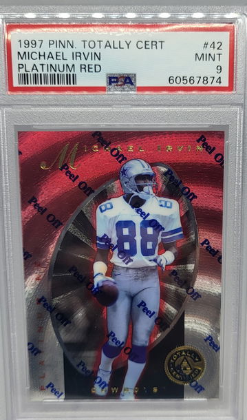 1997 Pinnacle Totally Certified #42 Michael Irvin Platinum Red PSA 9 POP 1 #142/4999