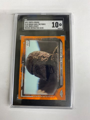 2021 Topps Chrome #145 Grogu uses force  Orange Reflactor Serial number 23/25