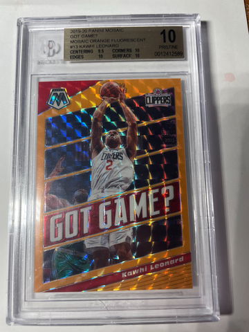 KAWHI LEONARD 2019/20 MOSAIC ORANGE FLUORESCENT #13/25 BGS 10 PRISTINE