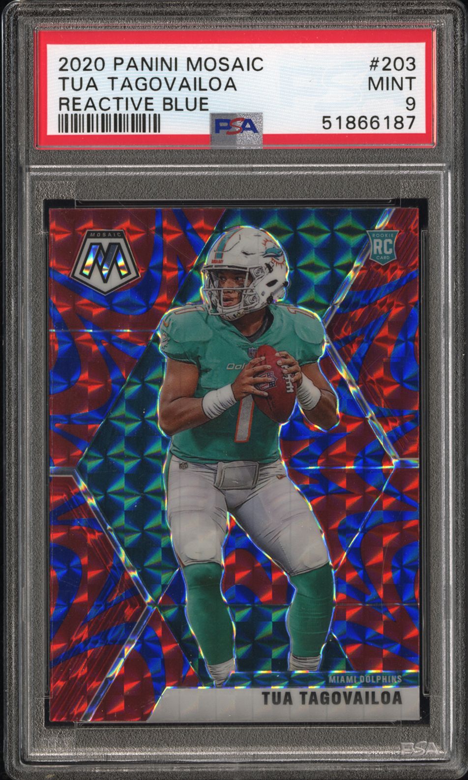 2020 Panini Mosaic Reactive Blue Tua Tagovailoa #203 PSA 9