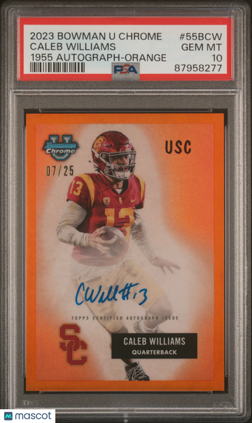 2023 Bowman University Chrome 1955 Bowman Autograph Caleb Williams #55BCW Orange Ref /25 PSA 10