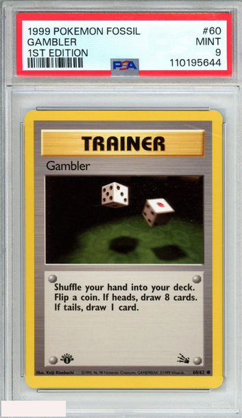 1999 POKEMON FOSSIL GAMBLER #60 1ST EDITION PSA 9 MINT