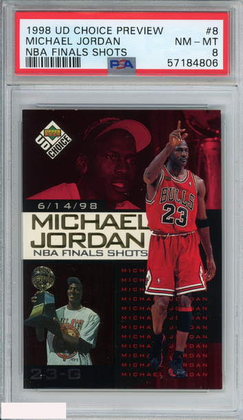 1998 UD CHOICE PREVIEW NBA FINALS SHOT MICHAEL JORDAN #8 BULLS HOF PSA 8 NM-MT
