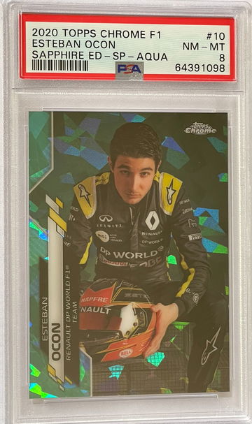 2020 TOPPS CHROME FORMULA 1 SAPPHIRE ESTEBAN OCON AQUA /99 PSA 8 *POP 3!!!*