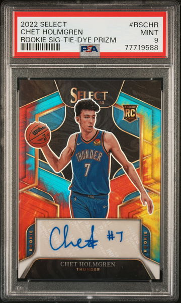 2022 Panini Select Rookie Signature Tie-Dye Prizm Chet Holmgren #RS-CHR /25 PSA 9