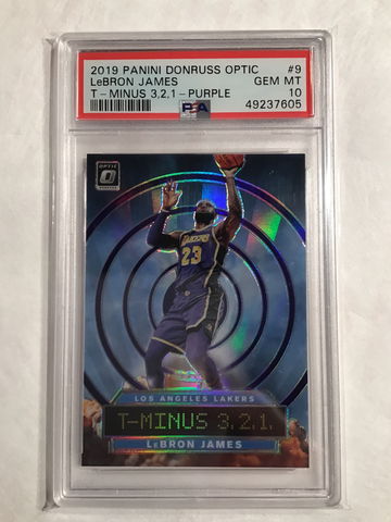 LeBRON JAMES 2019 Panini Donruss Optic T-Minus 3, 2, 1 Purple PSA 10