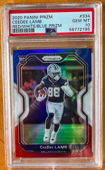 2020 Panini Prizm CeeDee Lamb Red/White/Blue Prizm PSA 10