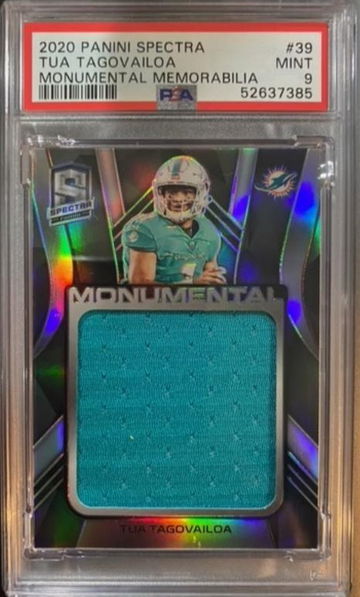 2020 Panini Spectra Tua Tagovailoa Monumental Patch Rookie Card Numbered 57/99 PSA 9 Mint POP 1