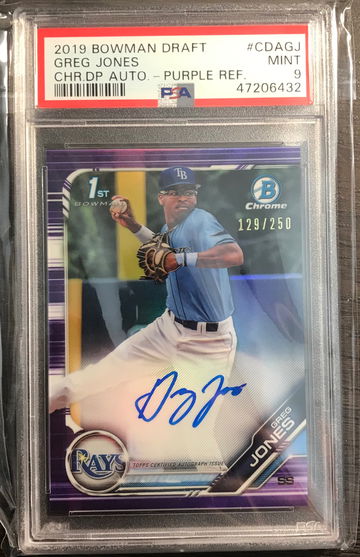 2019 1st bowman draft chrome greg jones purple auto refractor /250 psa 9