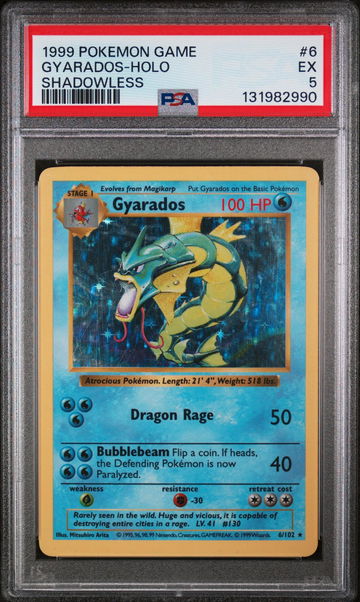 1999 Pokemon Base Set Shadowless Holo Gyarados #6 PSA 5