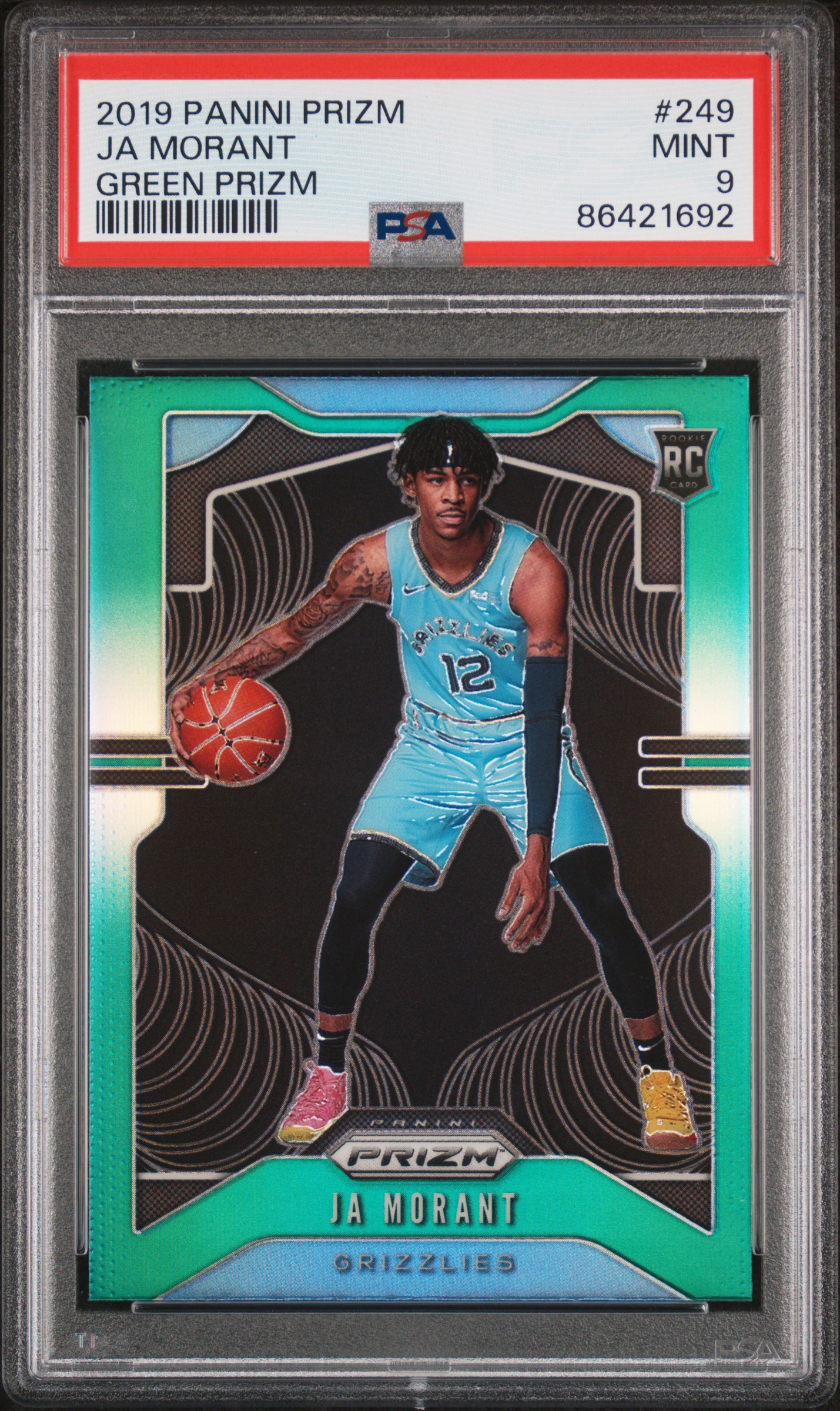 PSA 9 2019 Panini Prizm Ja Morant Green Prizm Rookie #249