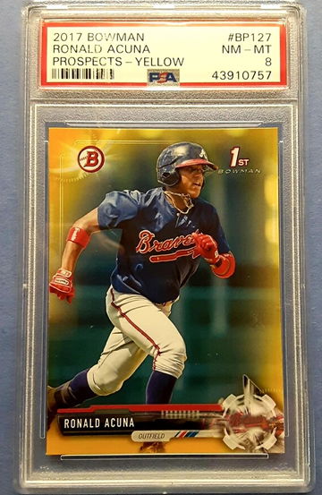 2017 Bowman Prospects Yellow Ronald Acuna PSA 8 RC 1st Bowman #BP127