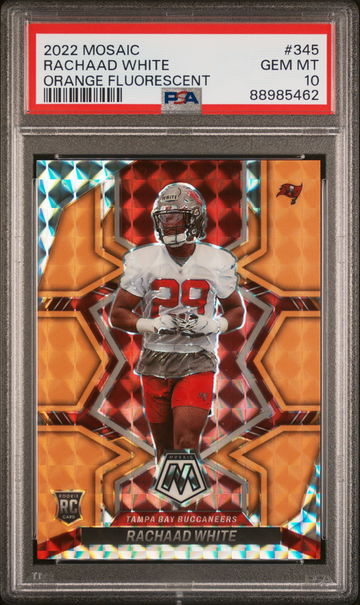 2022 Panini Mosaic Orange Fluorescent Rachaad White #345 RC /25 PSA 10