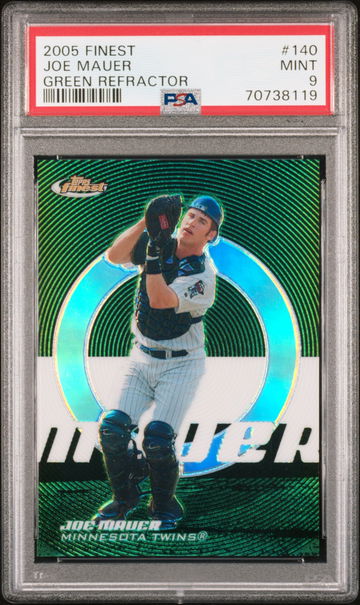 Joe Mauer Green Refractor 127/199 PSA 9 Minnesota Twins 2005 Topps Finest #140