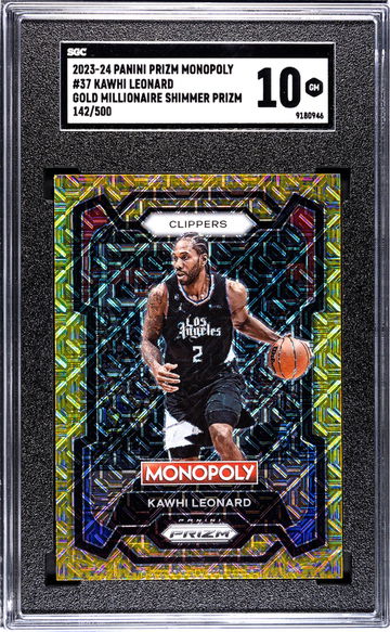 2023-24 Panini Prizm Monopoly #37 Kawhi Leonard Gold Millionaire Shimmer Prizm /500 SGC 10