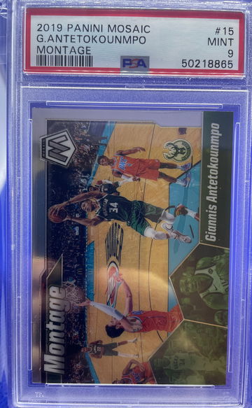 2019-20 Panini Mosaic GIANNIS ANTETOKOUNMPO Montage Insert SP Mint PSA 9 Bucks
