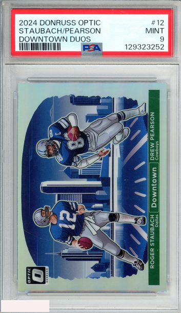 2024 PANINI DONRUSS OPTIC DOWNTOWN DUOS ROGER STAUBACH DREW PEARSON #12 PSA 9