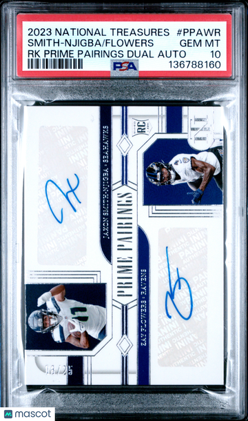 2023 Panini National Treasures Rookie Prime Pairings Dual Autographs Flowers Smith-Njigba #PPAWR /25 PSA 10
