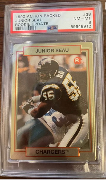 Junior Seau 1990 Action Packed Rookie Update RC PSA 8 HOF  NEW SCRATCH FREE CASE