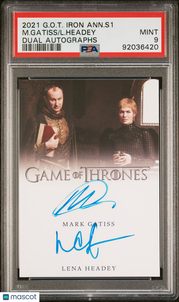 2021 Game Of Thrones Iron Anniversary Series 1 Dual Autographs L. Headey M. Gatiss PSA 9