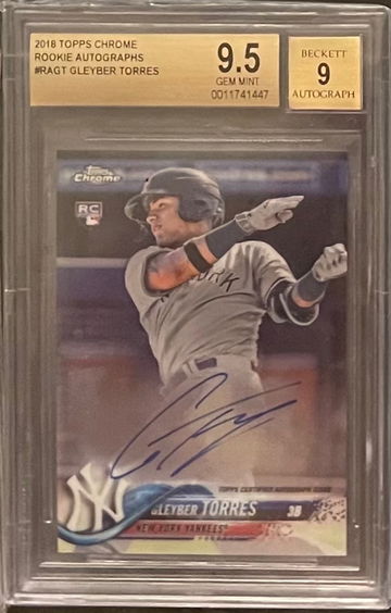2018 TOPPS CHROME ROOKIE AUTOGRAPHS #RAGT GLEYBER TORRES BGS 9.5 GEM MINT