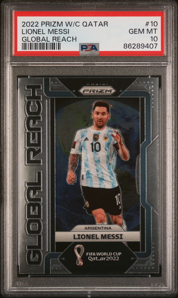 2022 PANINI PRIZM WORLD CUP QATAR GLOBAL REACH LIONEL MESSI #10 PSA 10