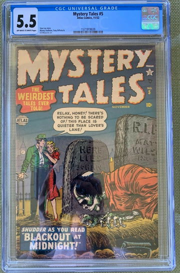 MYSTERY TALES #5 CGC 5.5 O/W to ZOMBIE COVER STAN LEE ATLAS