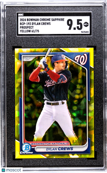 2024 Bowman Chrome Sapphire Dylan Crews #BCP-193 Prospect Yellow SGC 9.5