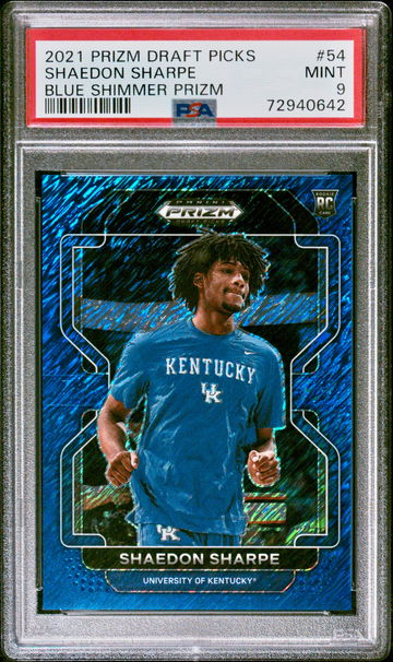 2022-23 Panini PRIZM Draft Picks Shaedon Sharpe Blue Shimmer /19 ROOKIE RC FOTL PSA 9 Mint