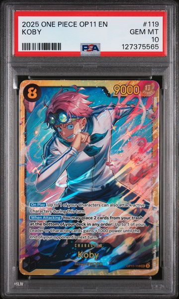 2025 One Piece Card Game A Fist of Divine Speed Secret Rare Koby #OP11119 PSA 10