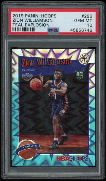 2019 HOOPS ZION WILLIAMSON RC TEAL EXPLOSION RC PSA 10