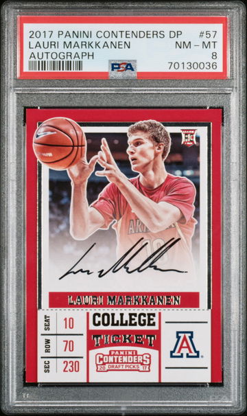 LAURI MARKKANEN 2017-18 CONTENDERS DRAFT ROOKIE COLLEGE TICKET AUTO PSA 8 NM-MT