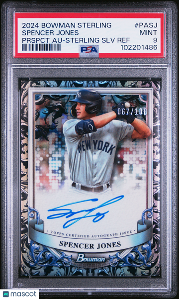 2024 Bowman Sterling Prospect Autographs Spencer Jones #PASJ Prspct SLV Ref /100 PSA 9