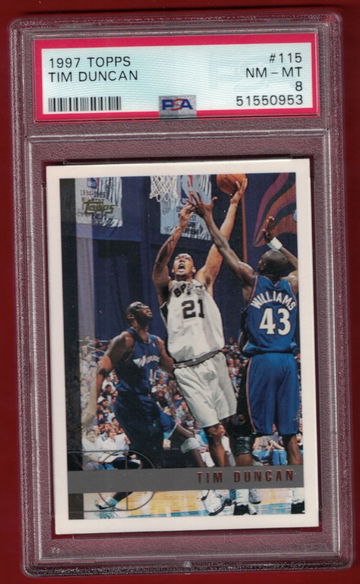1997 TOPPS TIM DUNCAN ( SPURS ) PSA 8 ROOKIE CARD RC #115! 