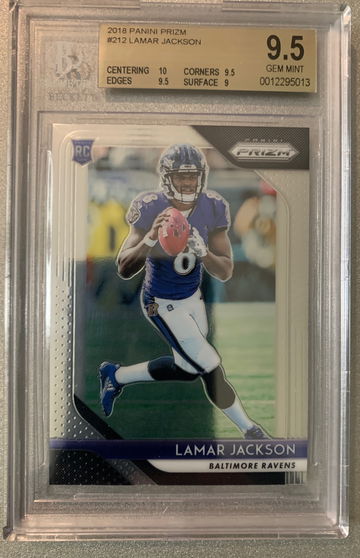 LAMAR JACKSON 2018 PRIZM ROOKIE W/10 CENTERING BGS 9.5 GEM