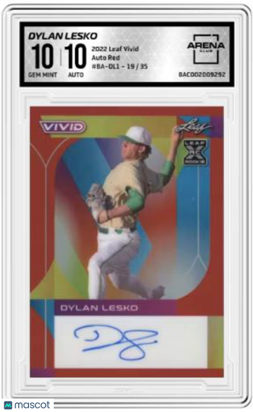 2022 Leaf Vivid Dylan Lesko #BA-DL1 Auto Red /35 Arena Club 10 Auto 10