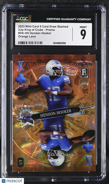 2023 Wild Card 5 Card Draw Stacked Hendon Hooker #DK-HH Orange Lava /1 2Up King of Clubs - Promo CGC 9