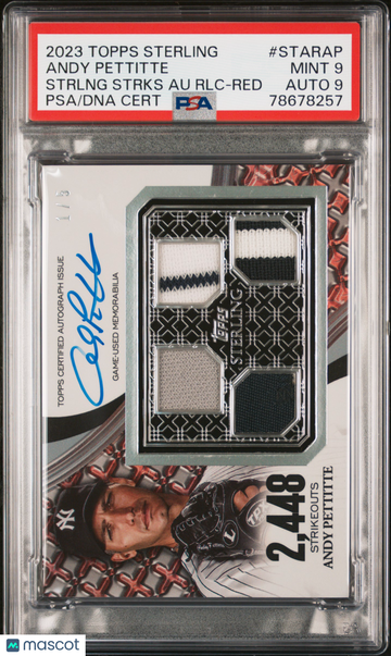 2023 Topps Sterling Sterling Strikes Autograph Relics Andy Pettitte #STARAP Strlng Strks RLC Red /5 PSA 9 Auto 9