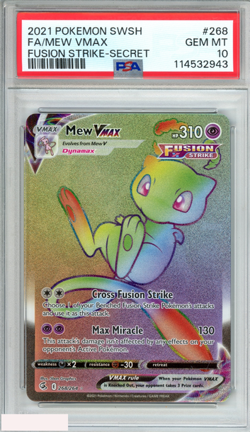 2021 POKEMON SWORD SHIELD FUSION STRIKE FA MEW VMAX #268 SECRET PSA 10 GEM MT