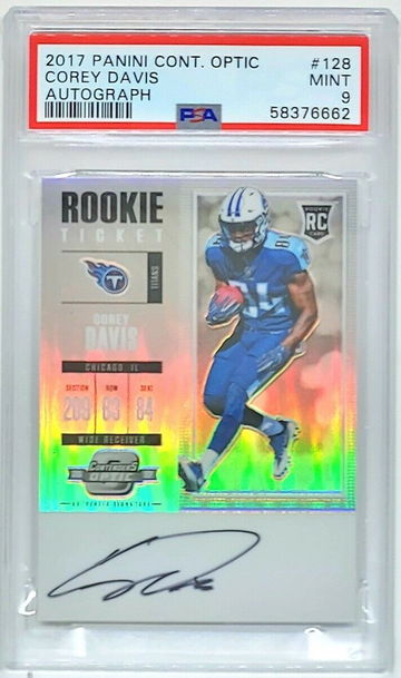 2017 OPTIC CONTENDERS COREY DAVIS SP RC SILVER PRIZM AUTO #128 PSA 9 POP 14 JETS