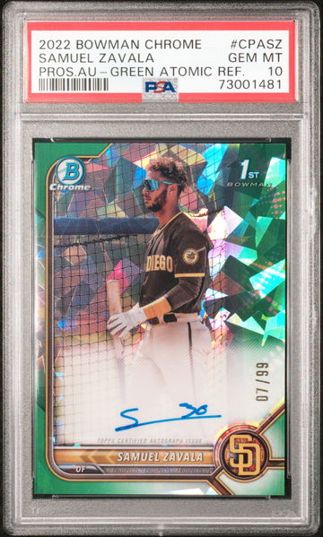 2022 Bowman Chrome Samuel Zavala 1st Auto Green Atomic Refractor /99 SP PSA 10 Gem MT