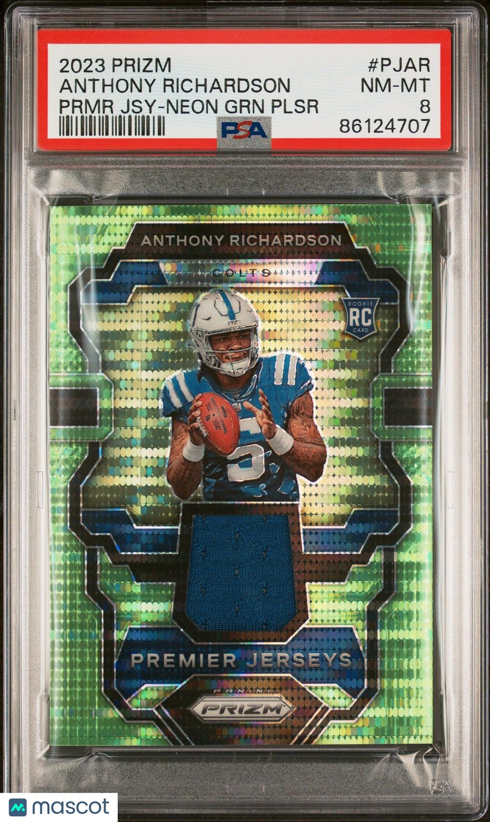 Anthony Richardson 2023 Prizm Premier Jerseys Neon Green Pulsar RC PSA8 NM-MT