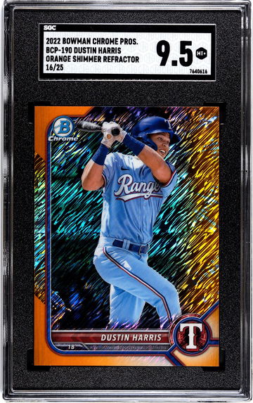2022 Bowman Chrome Dustin Harris BCP-190 Orange Refractor Shimmer numbered 16/25