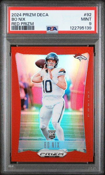 2024 Panini Prizm Deca Red Prizm Bo Nix #92 RC /199 PSA 9
