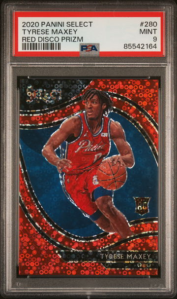 2020 Panini Select Disco Red Prizm Tyrese Maxey #280 /49 PSA 9