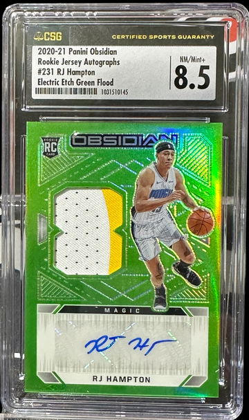 2020 Panini Obsidian Rookie Jersey Auto RJ Hampton Electric Etch Green Flood Auto 10