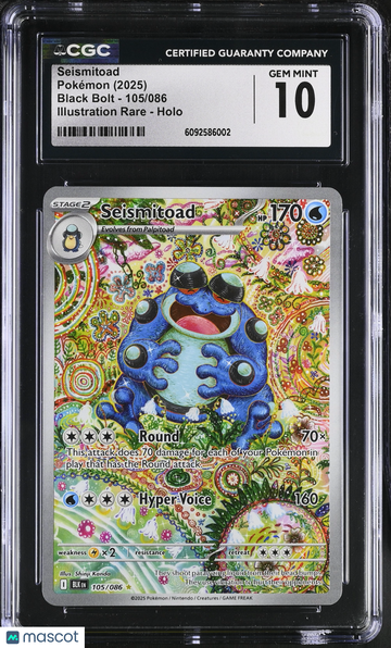 2025 Pokemon Black Bolt Seismitoad Holo Illustration Rare Illustration Rare CGC 10 #105/086