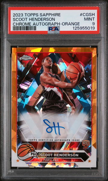 2023 Topps Chrome Sapphire Edition Topps Chrome Autographs Chrome Autograph-Orange Scoot Henderson #CGSH /25 PSA 9